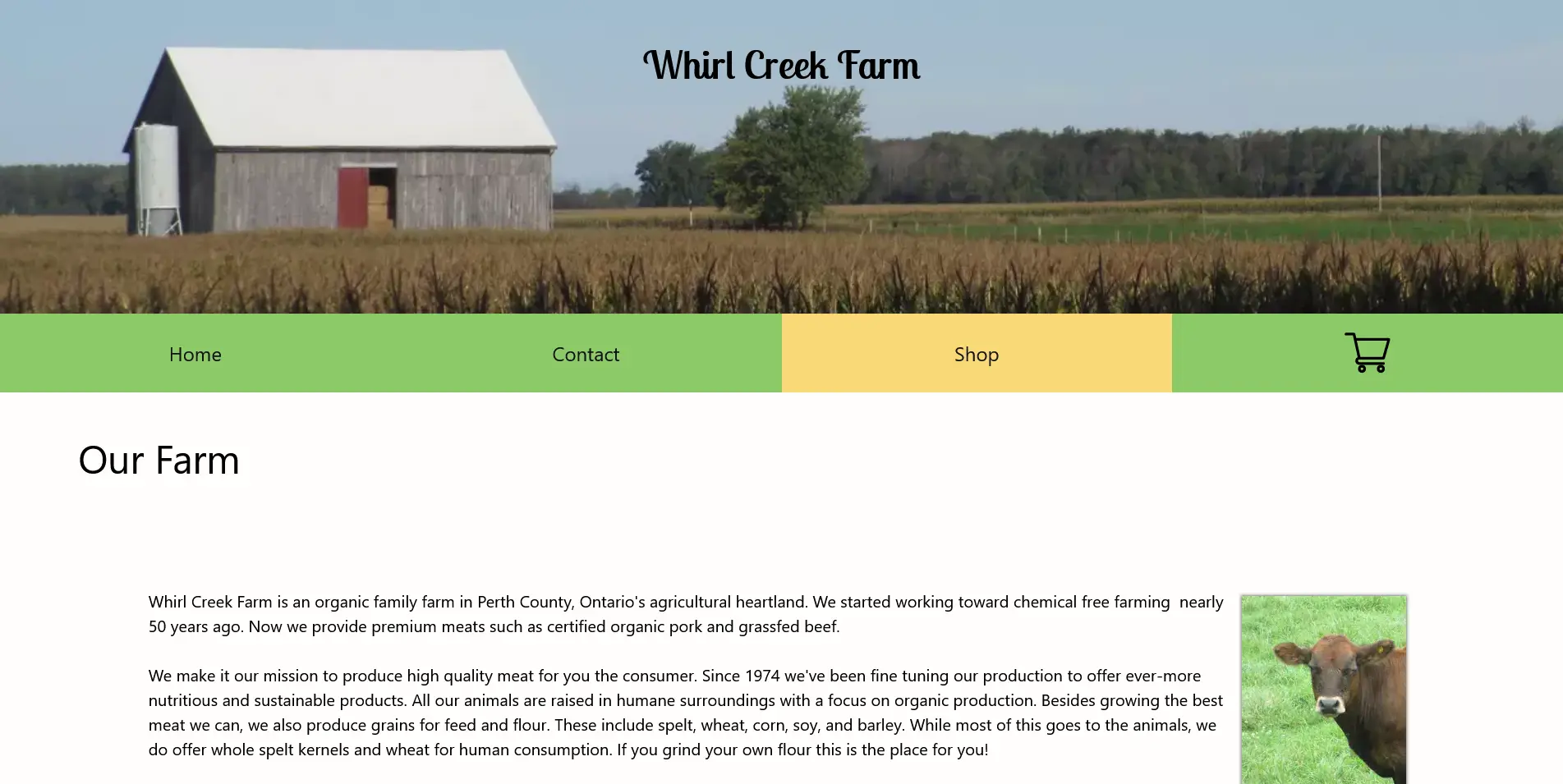 Screenshot of Whirl Creek Farm Site